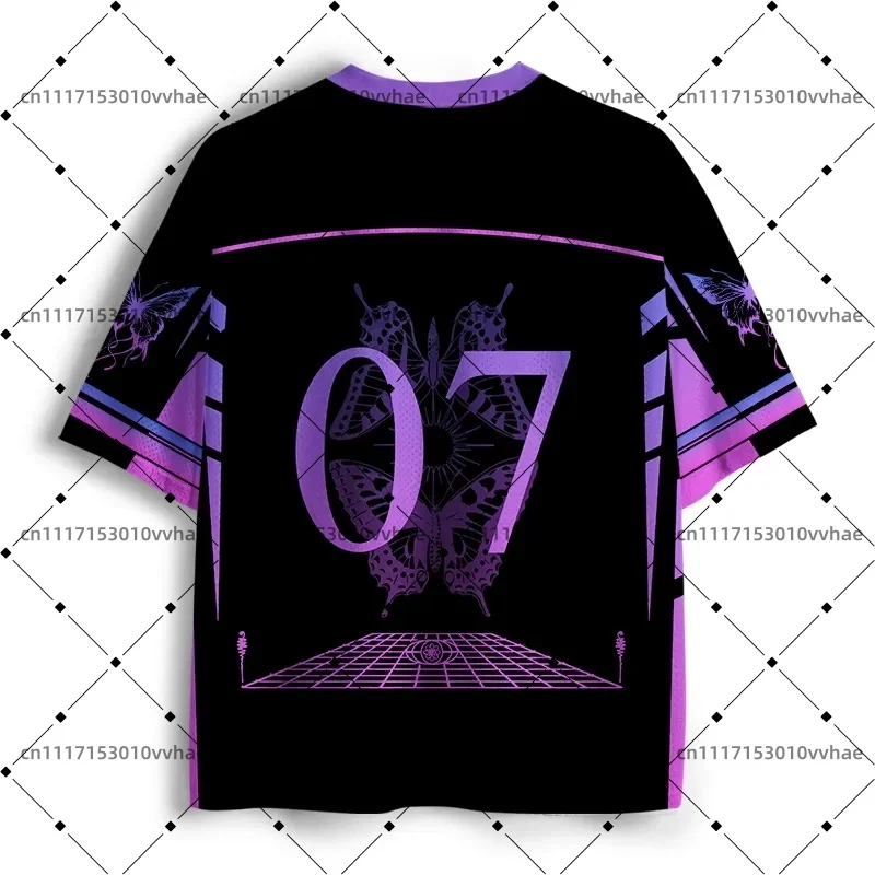 Soulisfree Cyber Butterfly Purple Moon Mesh Jersey Design Digital V-Neck T-Shirt Comfortable Sports Short Sleeve