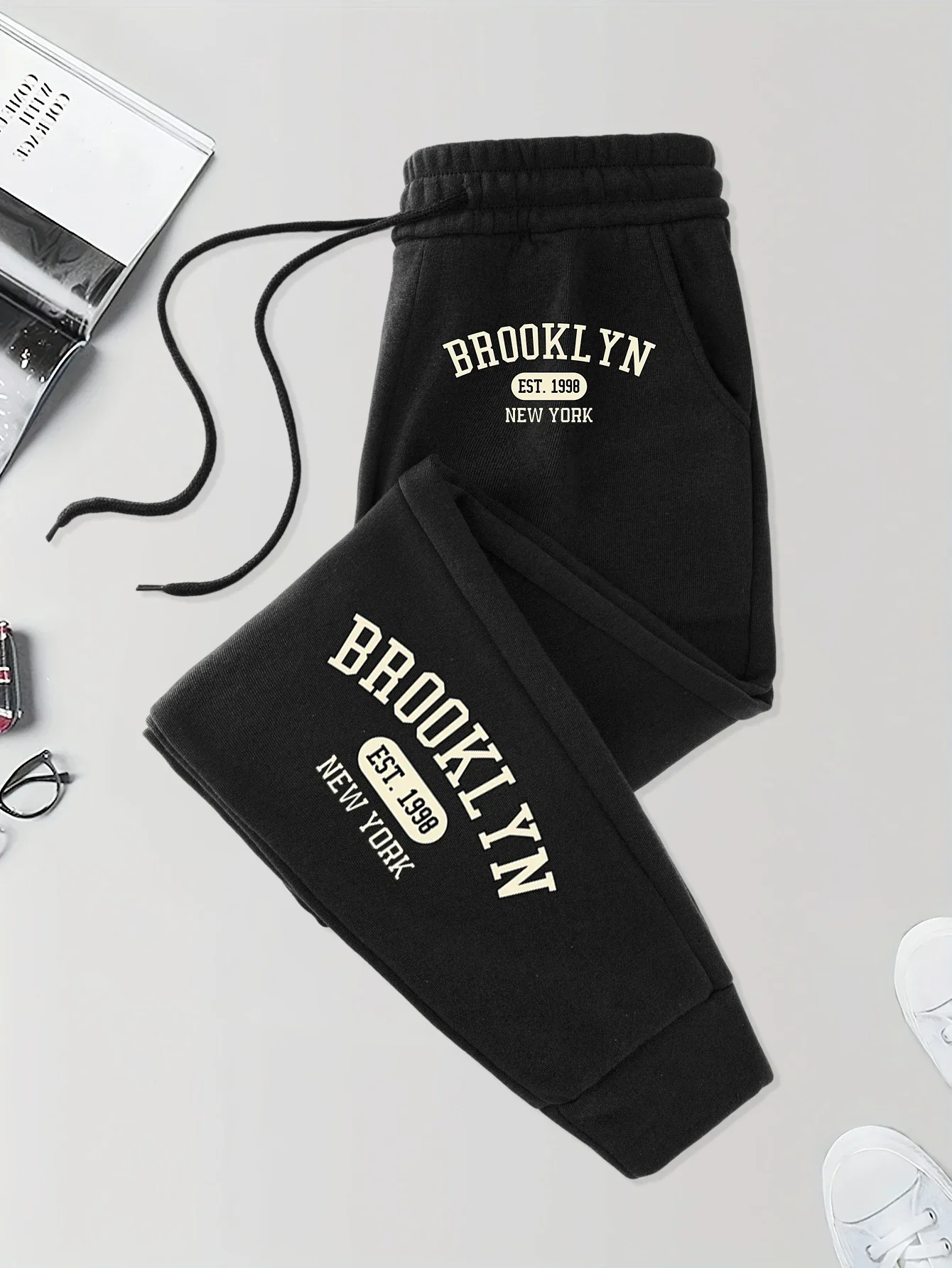 Brooklyn New York Est 1998, modelo otoño, pantalones deportivos de moda para hombre, pantalón largo cómodo de calle, pantalón polar suave con bolsillos.