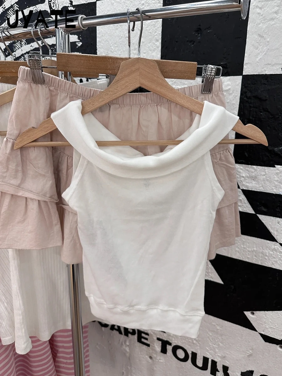 Schwarze träger lose kurz geschnittene T-Shirts Frauen Sommer neue Baumwolle Slash Neck schlanke T-Shirt lässig süße Straße adrette Stil Ernte Top y2k