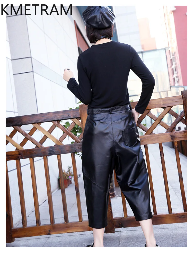 KMETRAM Real Sheepskin Genuine Leather Pants Womens Autumn Clothes High Waisted Pants Women New in Capris Harem Pants Карго 2024