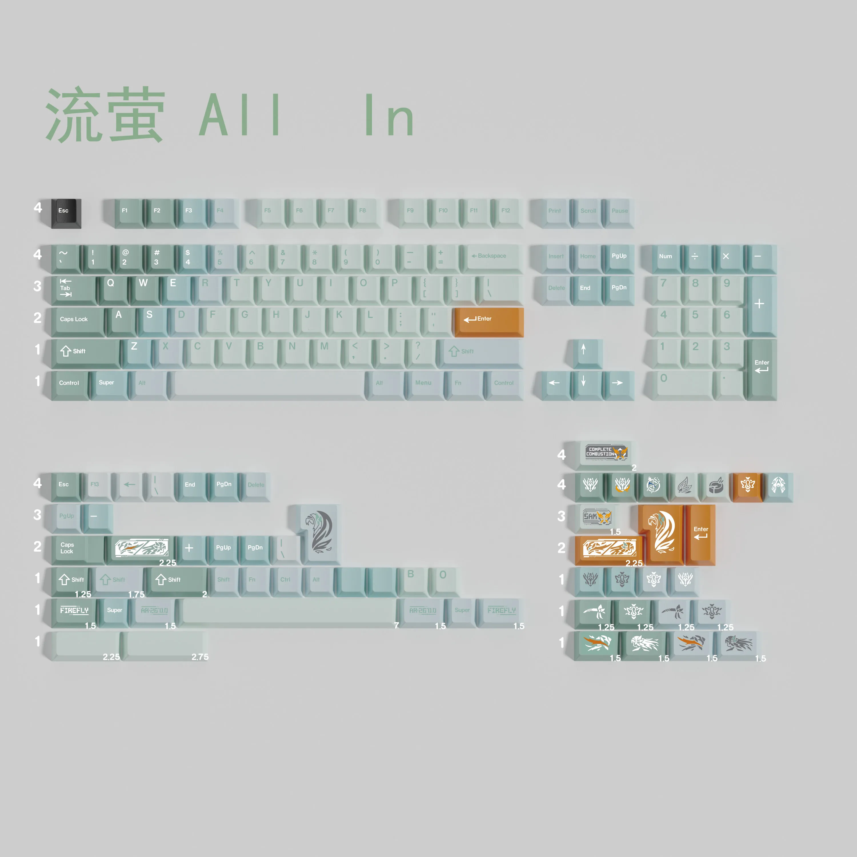 MWK Flying Fireflies Keycaps PBT Dye Sublimation Cherry Height for Mechanical Keyboard 7U Alice AULA F75 Ajazz Ak820Pro Game PC