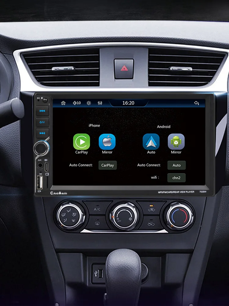 ESSGOO 7 Zoll Wireless Apple CarPlay Android Auto Doppel 2 DIN Autoradio AUX FM Bluetooth USB TF Touchscreen Mirror Link MP5 Player