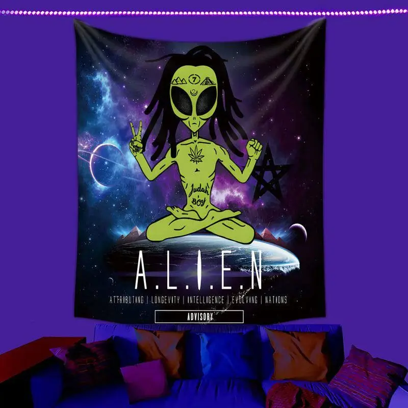 VIKAMA Blacklight Alien Tapestry UV Reactive Trippy Dreadlocks Cosmic Galaxy Psychedelic Wall Hanging Neon Wall Art Bedroom Dorm