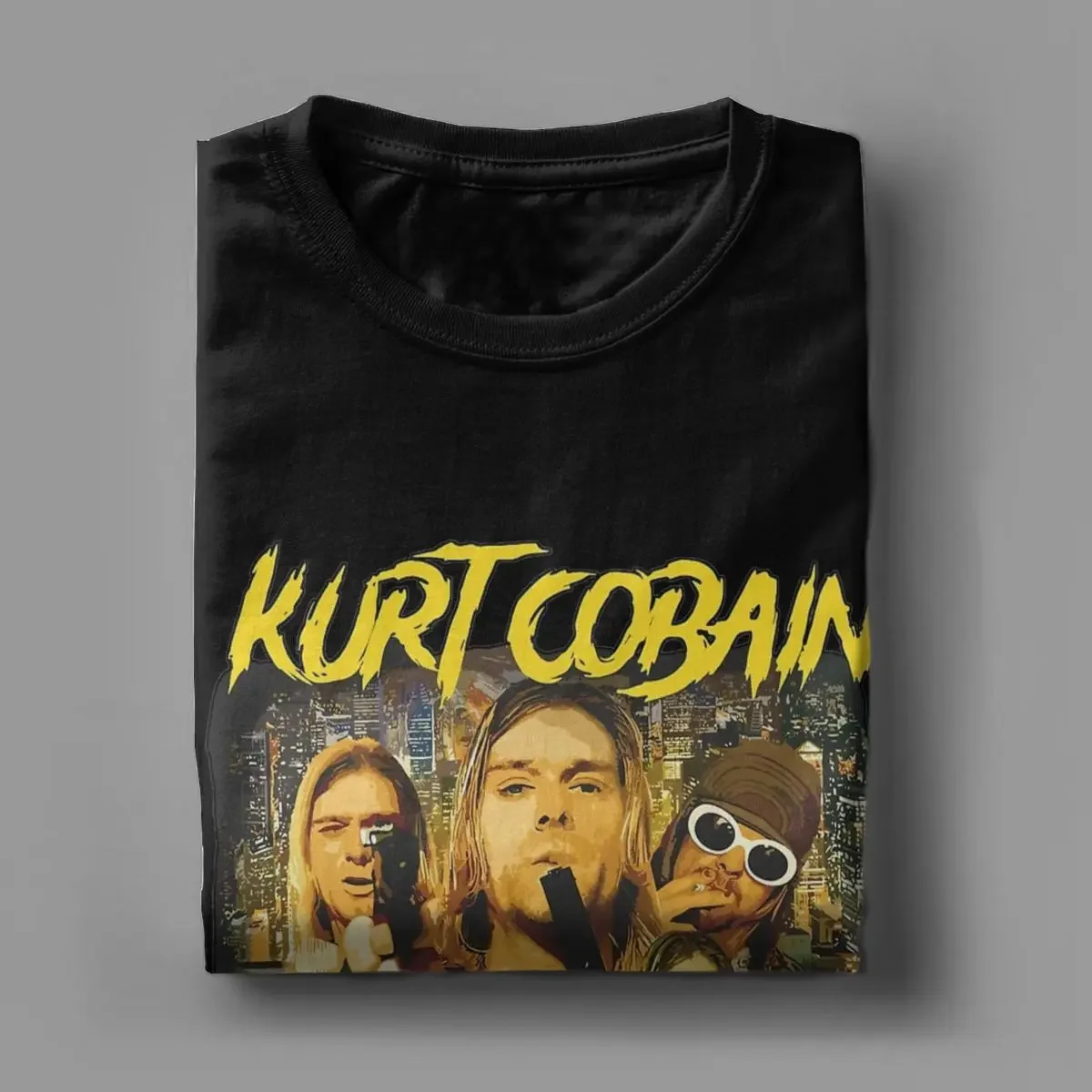 كورت كوبين للرجال-تي شيرت بأكمام قصيرة برقبة مستديرة ، ملابس قطنية رائعة ، تي شيرت بمقاس كبير