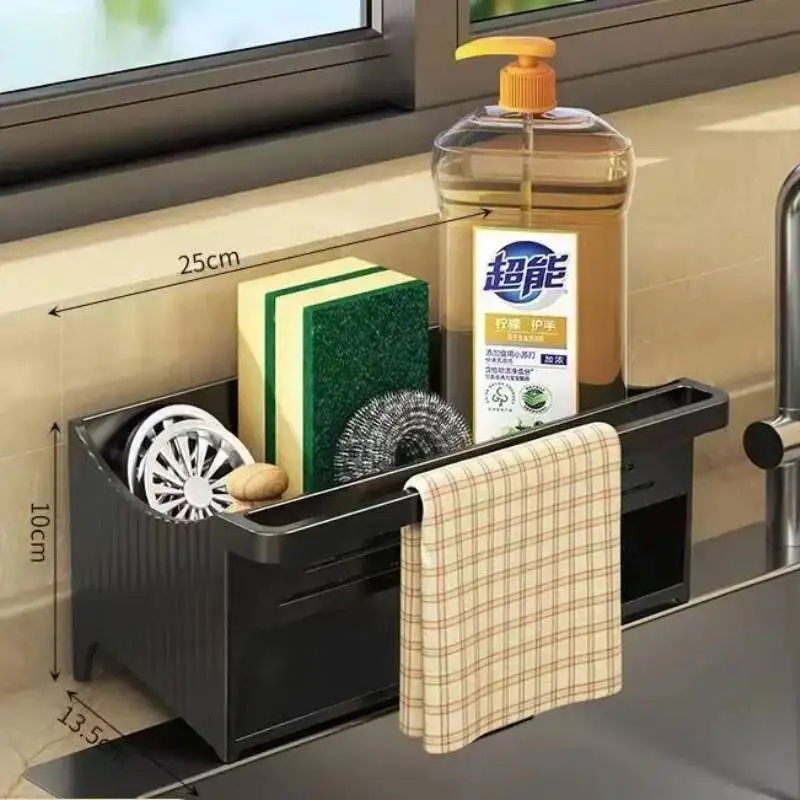 Almacenamiento de fregadero de drenaje automático para cocina, lavabo de plástico, soporte para esponja y jabón, organizador de champú para baño, toallero