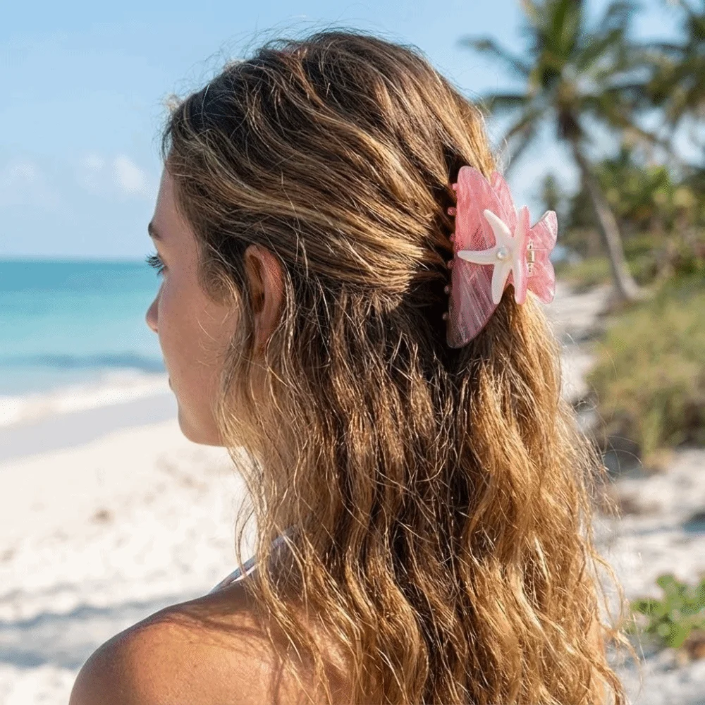 

Cute Large Starfish Hair Grab Colorful Headwear Pearl Hair Claw Geometry Bun Clip Acrylic Shark Clip Travel