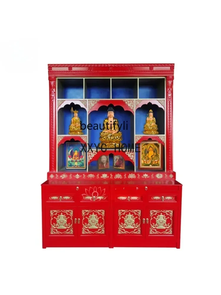 Chinese Style Clothes Closet Buddha Cabinet Worship God Shed Solid Wood Tibetan Tantric Altar Cabinet furniture