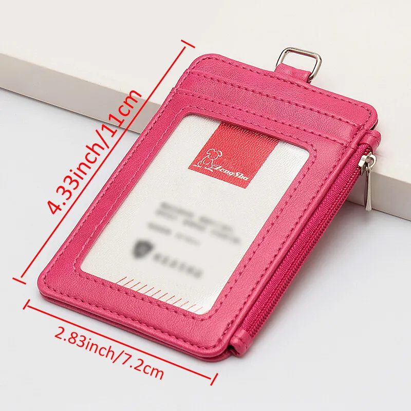 Multi Card Slots Staff Office Worker Student Card Holder PU Leather Badge Access Control Business Lanyard Zipper Coin Pouch