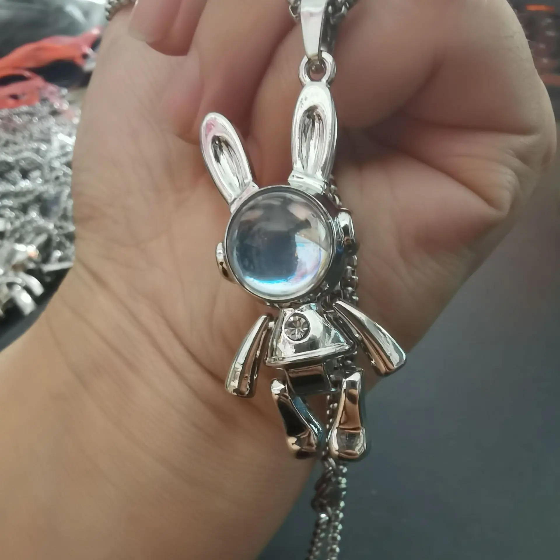 Classic Space Rabbit Stainless Steel Necklace Ladies Versatile Niche Cute Space Rabbit Light Luxury Sweater Chain Long Men\'s