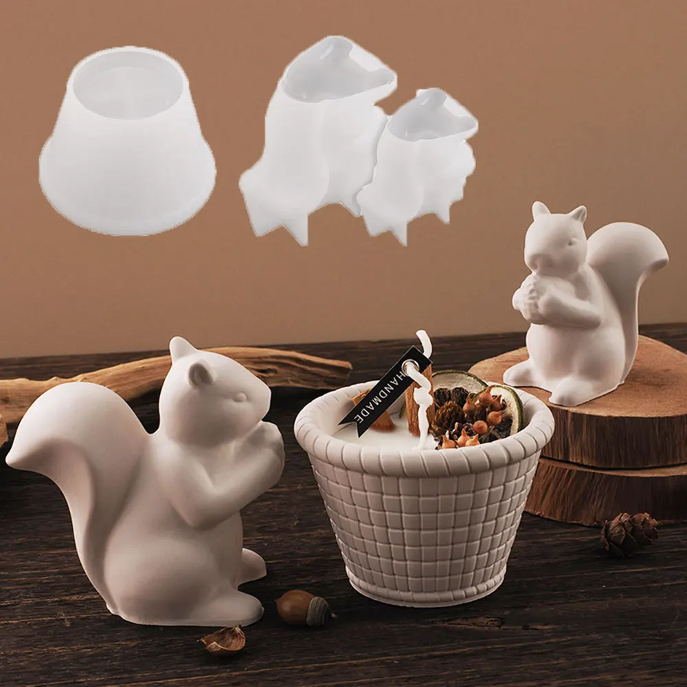 Easter Mold Flower Basket Candle Cup Silicone Mold DIY Concrete Flower Pot Cute Squirrel Pinecone Resin Plaster Ornament Molds