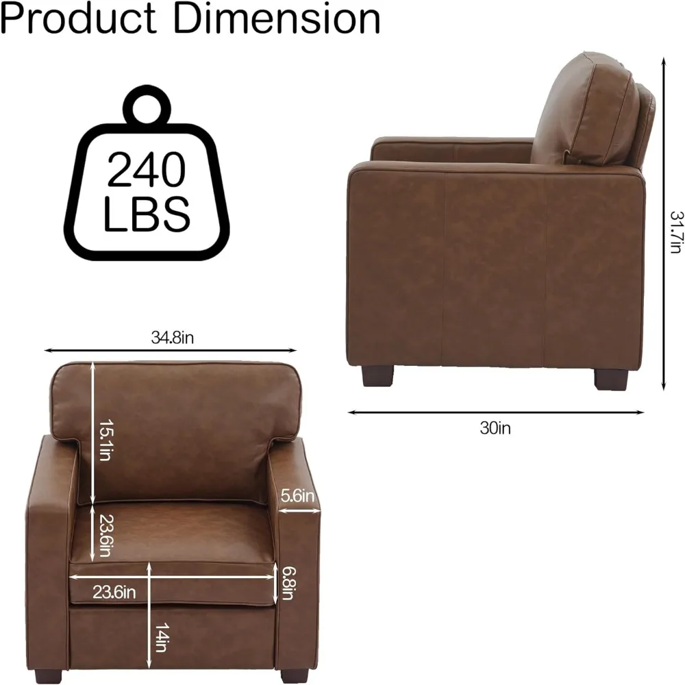 مجموعة من أريكة أريكة جلدية صناعية حديثة من منتصف القرن - رغوة عالية الكثافة ووسائد زنبركية مدمجة بأرجل خشبية صلبة