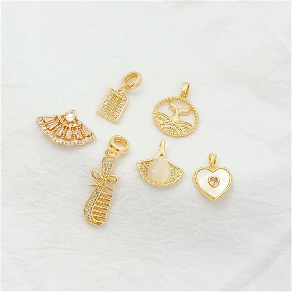 

14K Gold-plated Micro-inlaid Zircon Fish Tail Round Plate Abacus Comb Small Dress Pendant, DIY Handmade Jewelry Accessory