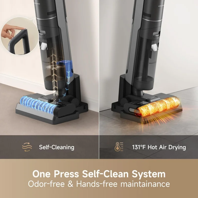 DEAME H12S draadloze stofzuiger, stofzuiger en dweil tegelijkertijd, nat droog vacuüm voor harde vloeren, randreiniging, hete luchtdrogen, smart