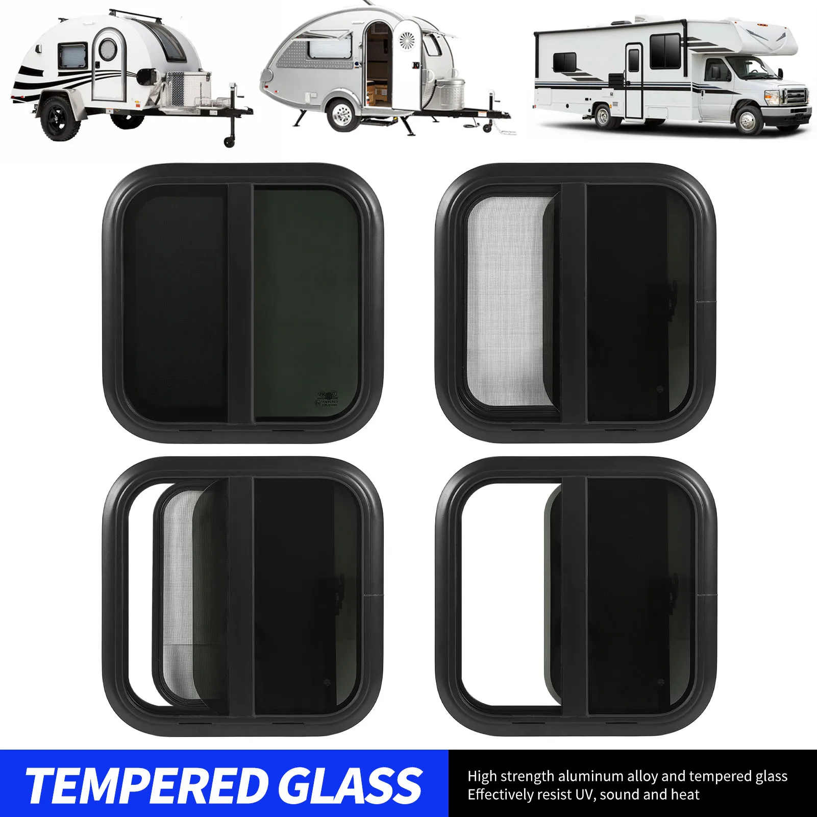 Rounded  Screen Window Rugged Frame Tempered Glass RV  Good Sealing Sturdy Aluminium Alloy for Trailer