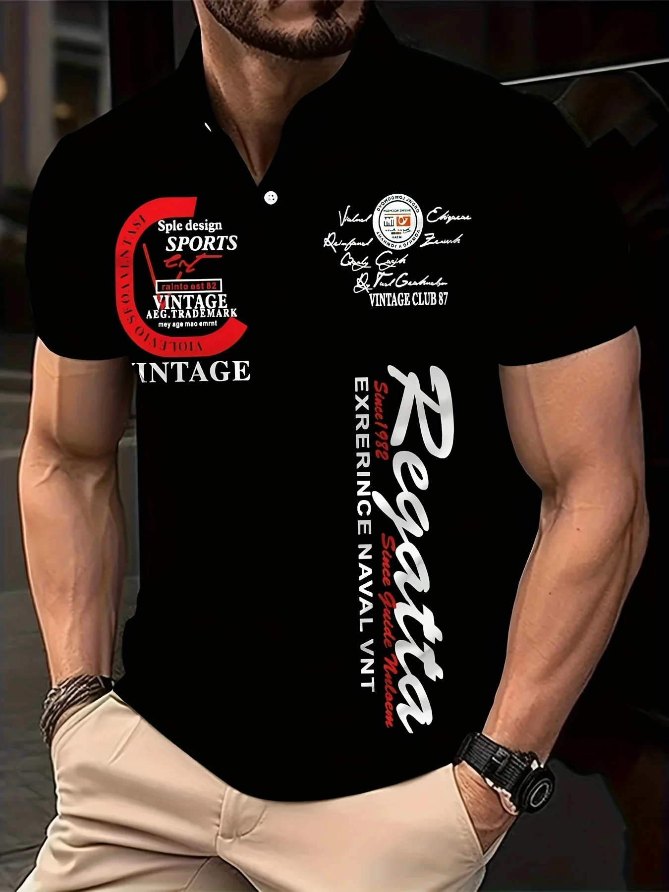 Men's short-sleeved POLO shirt for summer casual fashionable and comfortable 3D letter pattern print Casual Sport men clothing