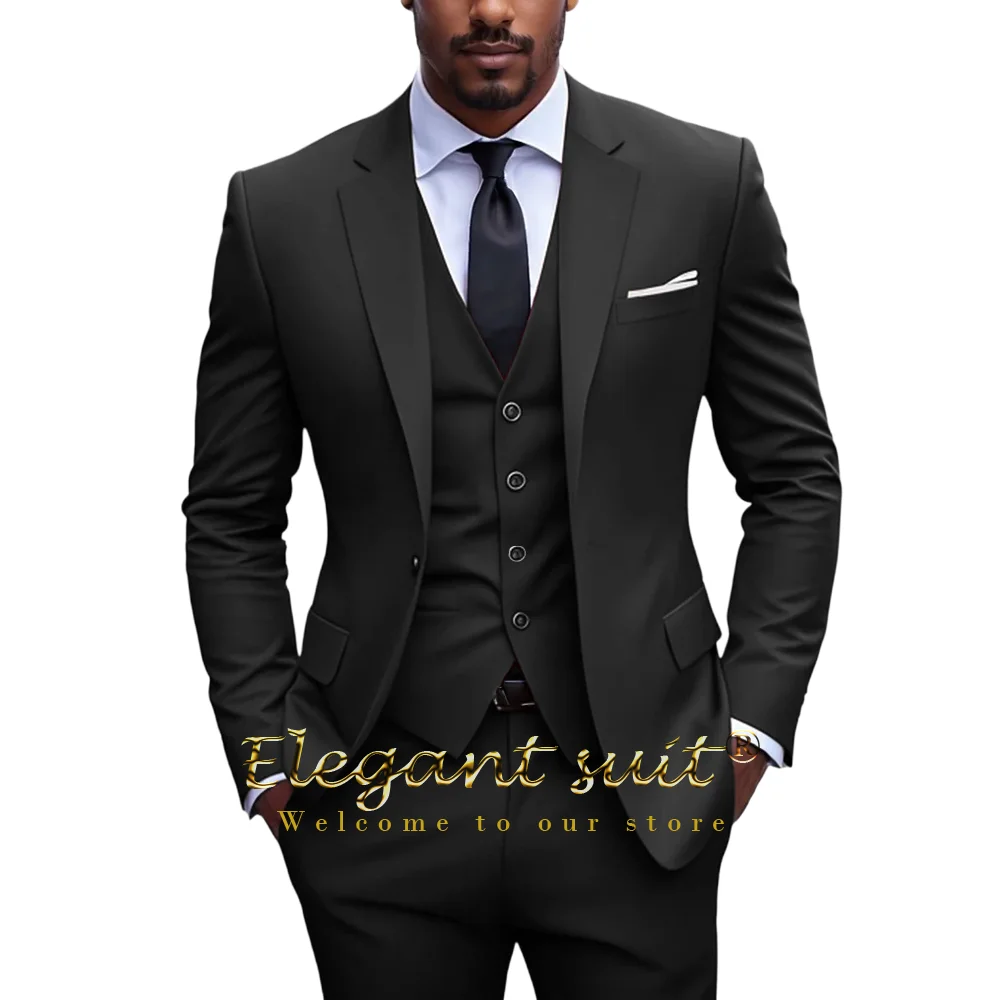 

Men's Classic 3-Piece Single Button Notch Lapel Suit Set with Vest for Business Meetings, Wedding Receptions and Formal Galas