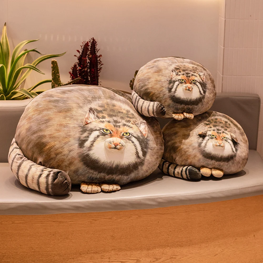 3D Printed Lifelike Pallas Cat Chat manul Plush Toys Stuffed Steppe Cats Cuddly Cushion Room Decor Birthday Gifts for Kids