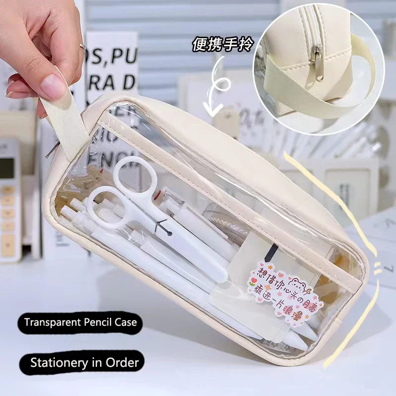 

Kawaii Transparent Pencil Case Portable Waterproof Large Capacity Pen Bag for Girls Boys Back to School Supplies Stationery