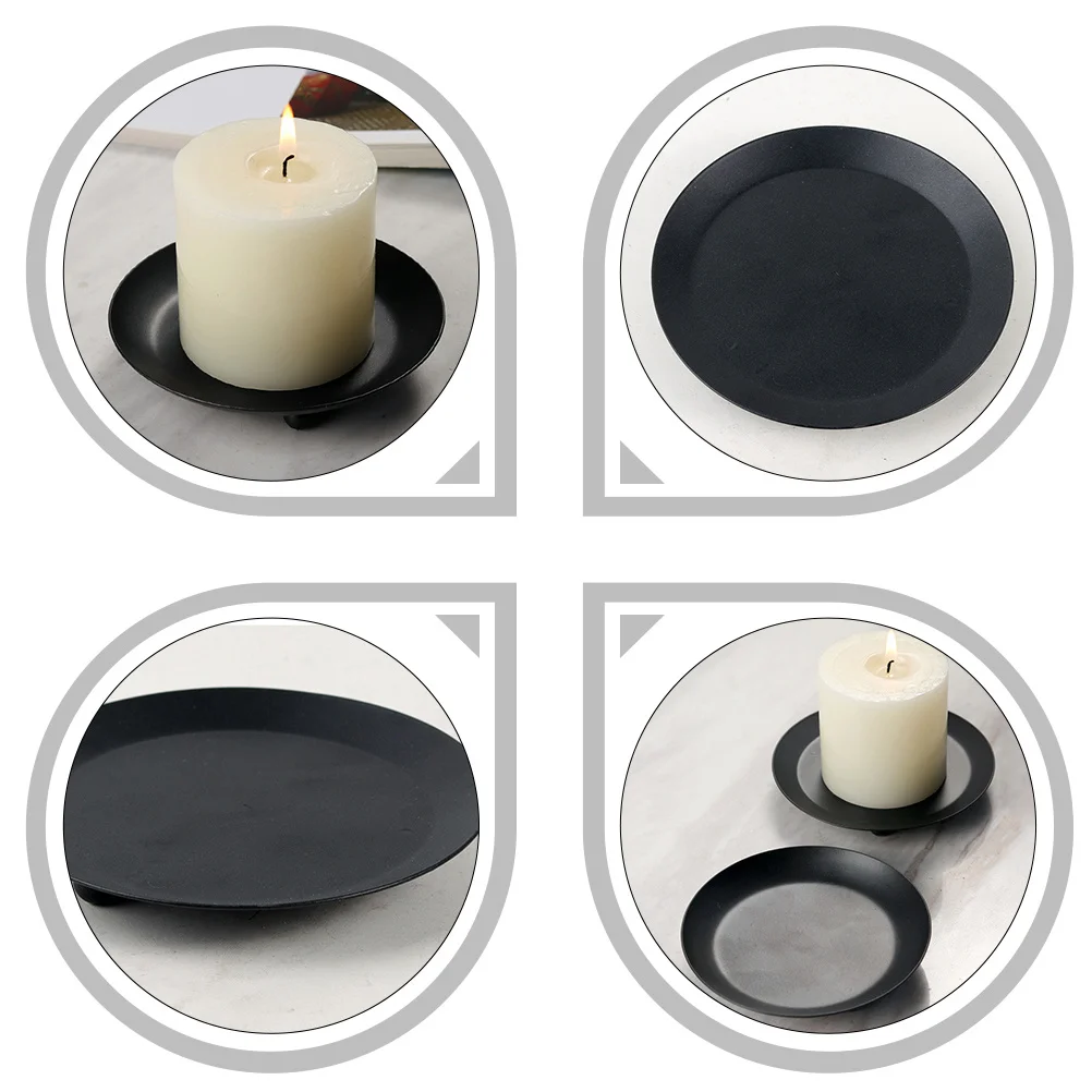 

2pcs Modern Style Holders Resistant Tray Decorative Candlestick Iron Desktop Home Office Party