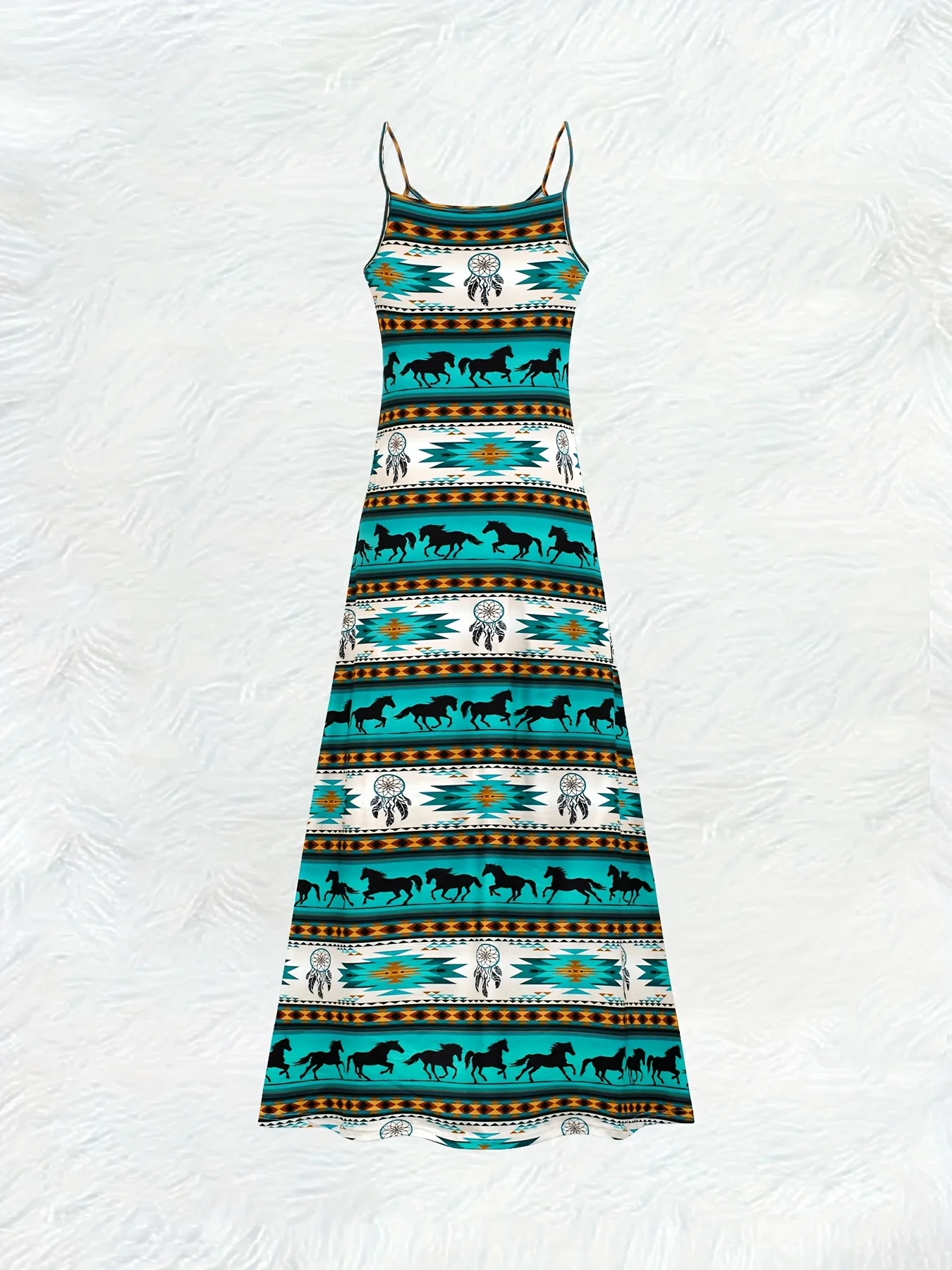 Printed Design casual style Feather Horse Tribal Pattern Print women's dress