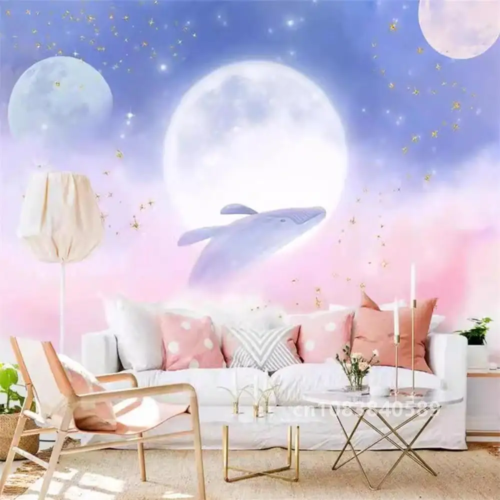 Custom Nordic Art Pink Starry Sky Fantasy Wallpaper for Children's Room Princess Room Mural Internet Celebrity Anchor Wall paper