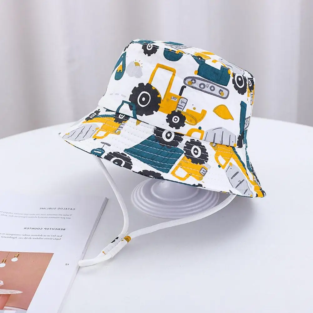 Детская шляпа для бассейна с мультяшным принтом, милая машина с динозавром, летняя детская пляжная шляпа от солнца из чистого хлопка, уличная детская рыбацкая кепка