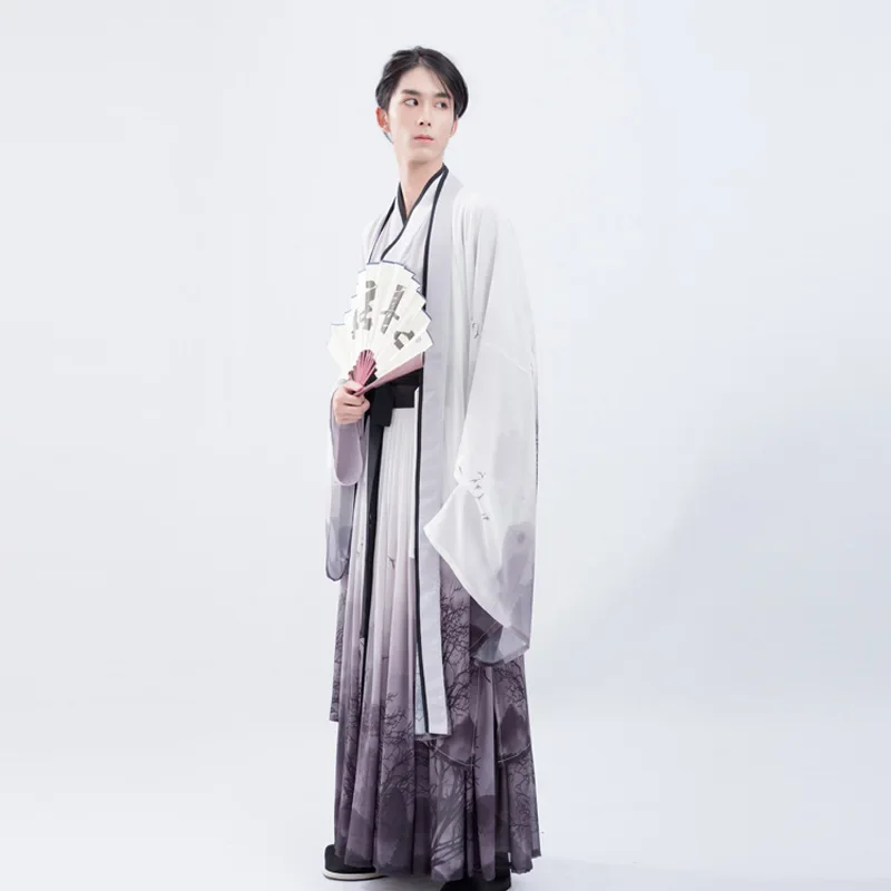 

Hanfu Men Chinese Traditional Embroidery Gradient Black Hanfu Couples Hanfu for Men Stage Folk Costume National Ancient Cosplay