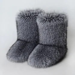 Winter Women Fluffy Faux Fox Fur Boots Woman Plush Warm Snow Boots Luxury Footwear Girls Furry Fur Bottes Fashion Winter Shoe