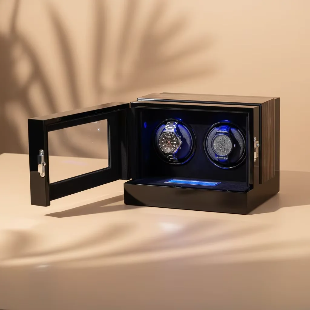 2 Slots Protective Luxury Watch Winder Case with Custom Logo Wood Material Automatic Watch Storage Box