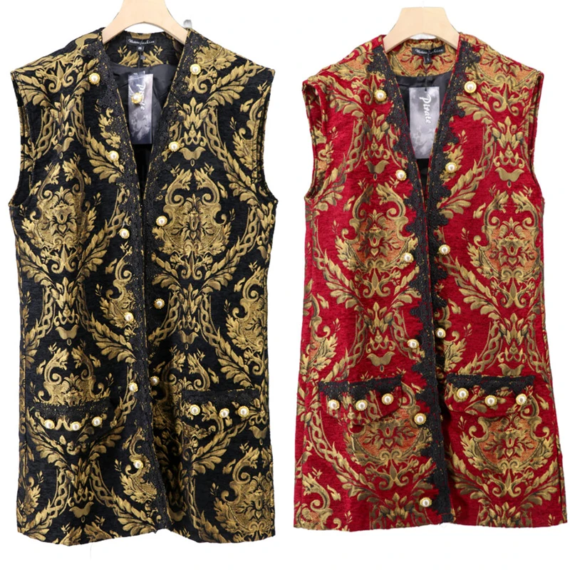 

Custom Made Renaissance Gothic Pirate Jacquard Brocade and lace Trim Pirate Vest Tudor Mens King Vest Costume