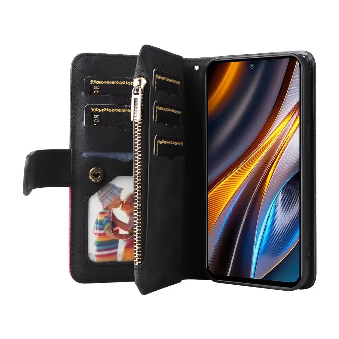 Folio Zipper Case For Xiaomi Mi 13 11 12 Lite SE 10T 11T Pro Book Wallet Leather 9 Cards Luxury Skin Flip Cover Mi 12T Pro Bags