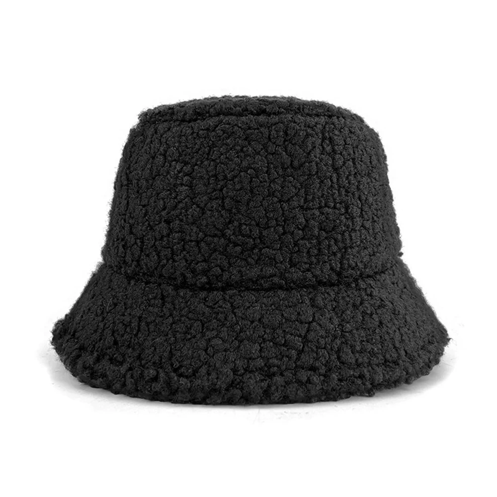Unisex Bucket Hat Graffiti Solid Women Men Fishing Fisherman Autumn Winter Lamb Wool Outdoor Warm Cap