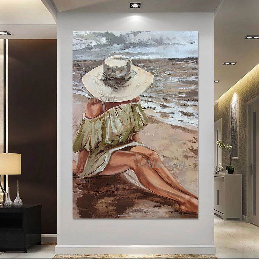 

3D Beautiful Sexy Girl Wall Poster Abstract Landscape Canvas Art Picture Unframed Figure On Beach Paintings Decorative Item