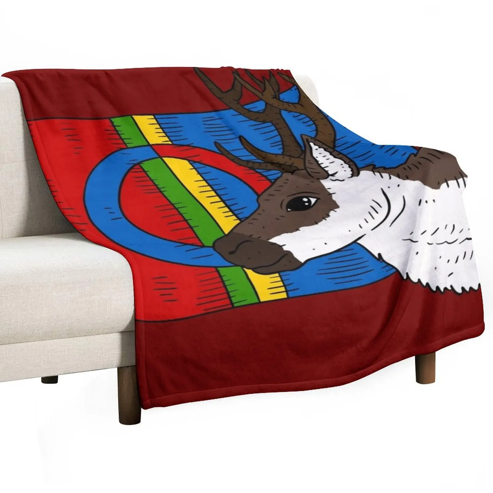 

sami flag and reindeer. Smi people. Throw Blanket For Decorative Sofa Luxury Thicken Thins Soft Big Blankets