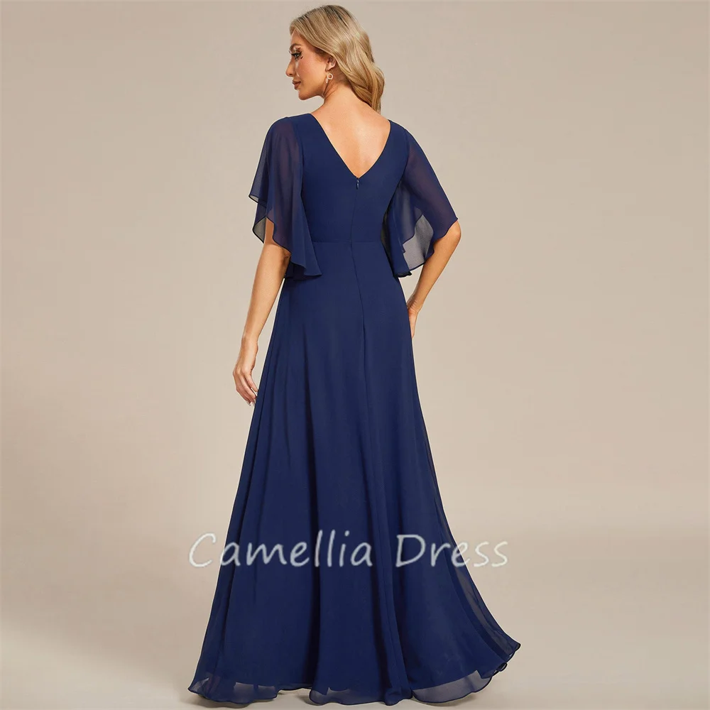 Stunning V Neck Mother Of The Bride Dress A-Line Half sleeves Applique Chiffon Formal Dresses Vestidos Mae Da Noiva Casamentos