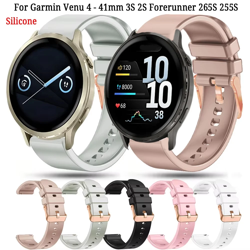 18mm Silikon-Uhrenarmband für Garmin Venu 4 41mm, Venu3S 2S, Forerunner255S 265S, Vivoactive4S 3S, Huawei Watch GT6 GT5