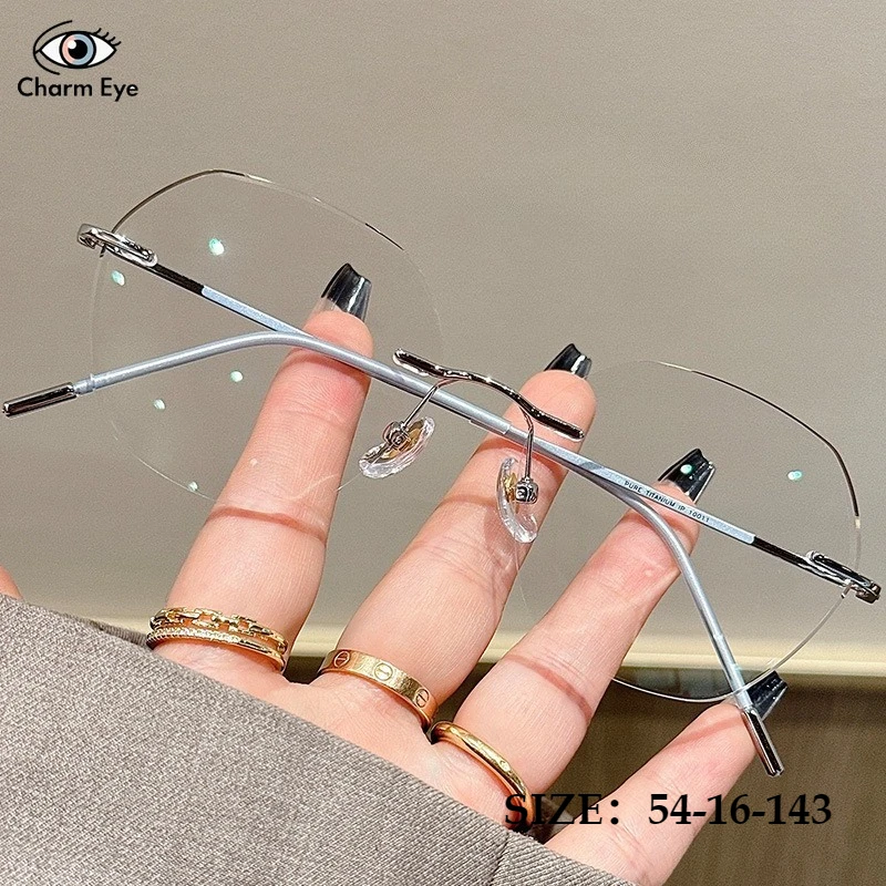 

Fashion Women Frameless Design Polygonal Alloy Eyeglass Frame Thin Legs Luxurious Myopia Presbyopia Optical Prescription Glasses