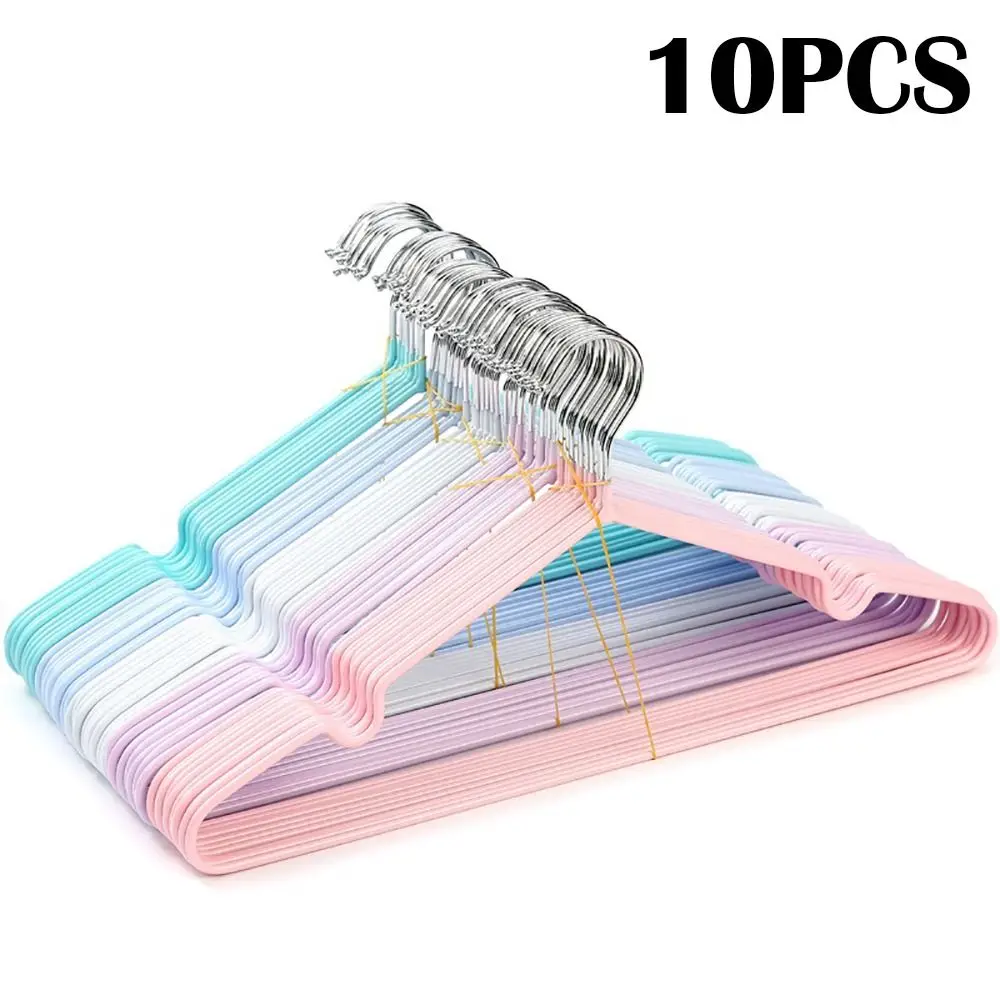 10PCS Clothes Hanger Non-Slip Rubber Coated Metal Shirt Blouse Hanger Heavy Duty Coat Suit Rack with Round Notches Dress Holder