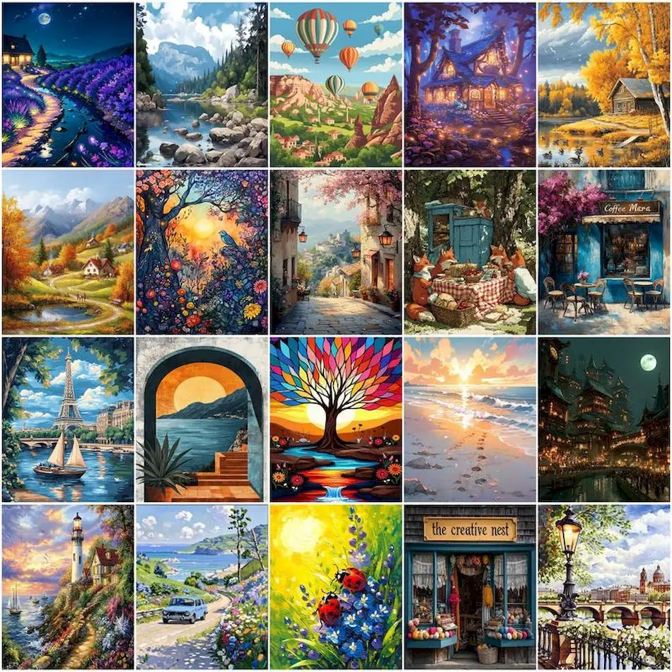 GATYZTORY Painting By Numbers Diy Oil Simple Handicraft Handiwork Art Diy Set Landscape Wall Art Drawing Brushes Classic Modern
