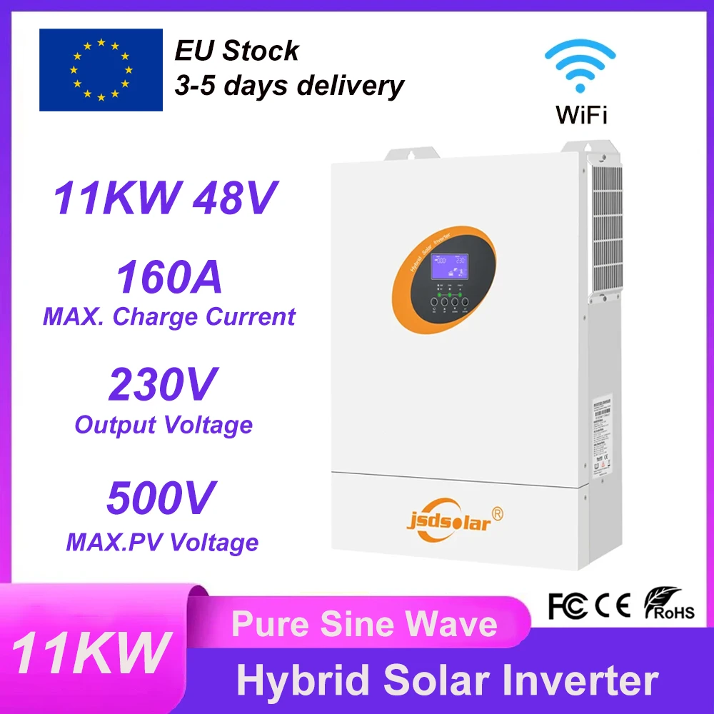 

11000W Pure Sine Wave Hybrid Solar Inverter 48V 230VAC MPPT 160A Off Grid Solar Photovoltaic Inverter With WiFi Dual PV Input