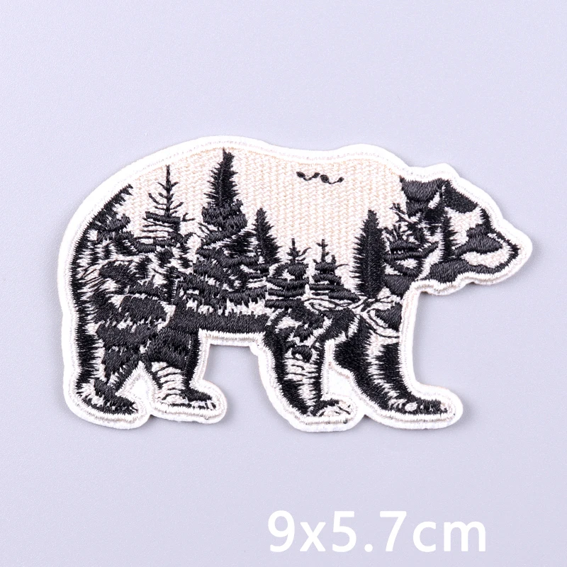 Animal Mountains Applique Embroidered Patches For Clothing Stickers Nature Travel Patch Iron On Patches On Clothes Fusible Patch