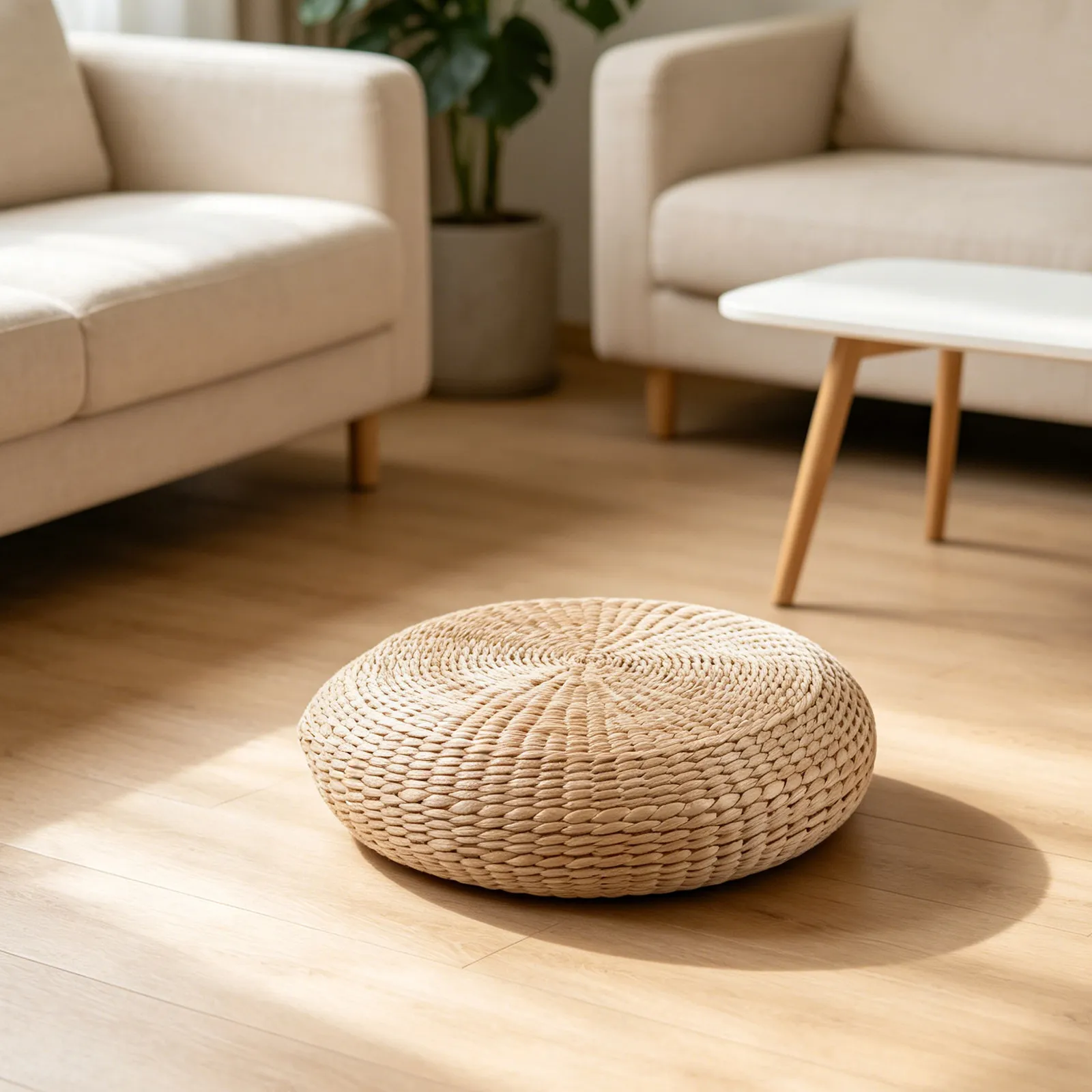 Japanese Tatami Floor Cushion Round Straw Weave Seat Hand-Woven Mat for Meditation Tea Ceremony Living Room 15.6x3.7 Straw