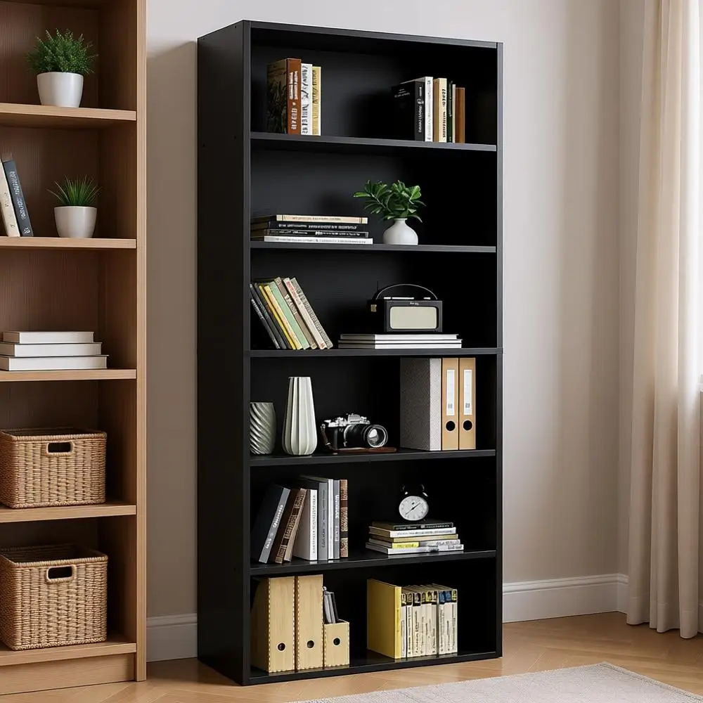 

Книжный шкаф на 6 полок — большой напольный книжный стеллаж высотой 63 дюйма с защитой от опрокидывания для домашнего офиса, гостиной и...