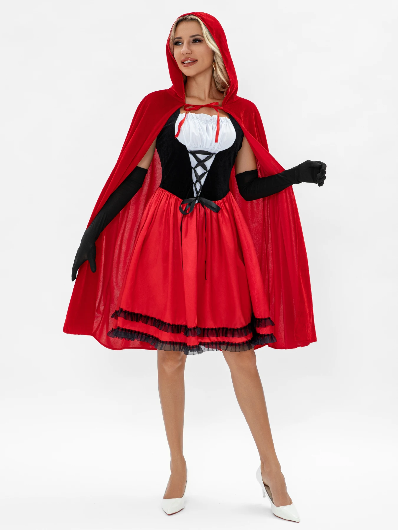 Halloween-Kostüm Rotkäppchen für Erwachsene, Cosplay-Partykostüm, Karnevalskleid, Umhang