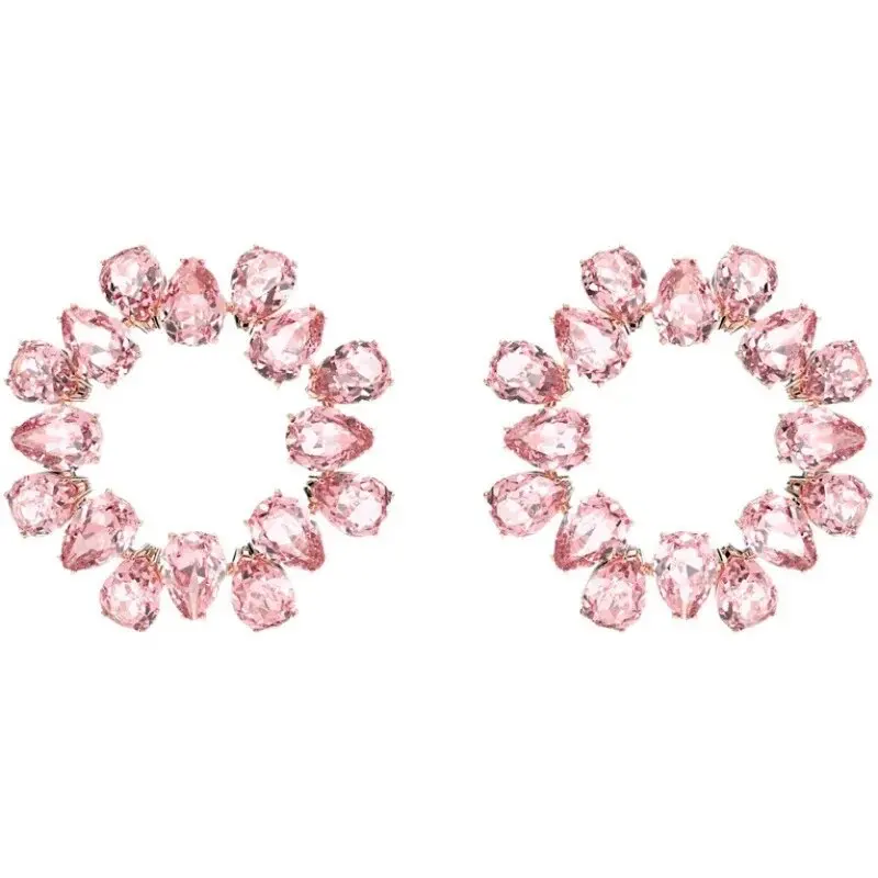 

Original Pink Crystal Round Ear Studs Dropshipping White Rhinestone Hoop Huggie Buckle Earrings For Women Luxury Jewelry Gifts