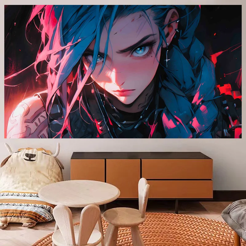 League of Legends Arcane Jinx Background Cloth Room Decoration Hanging Cloth Bedroom Decoration Tapestry Home Decoration