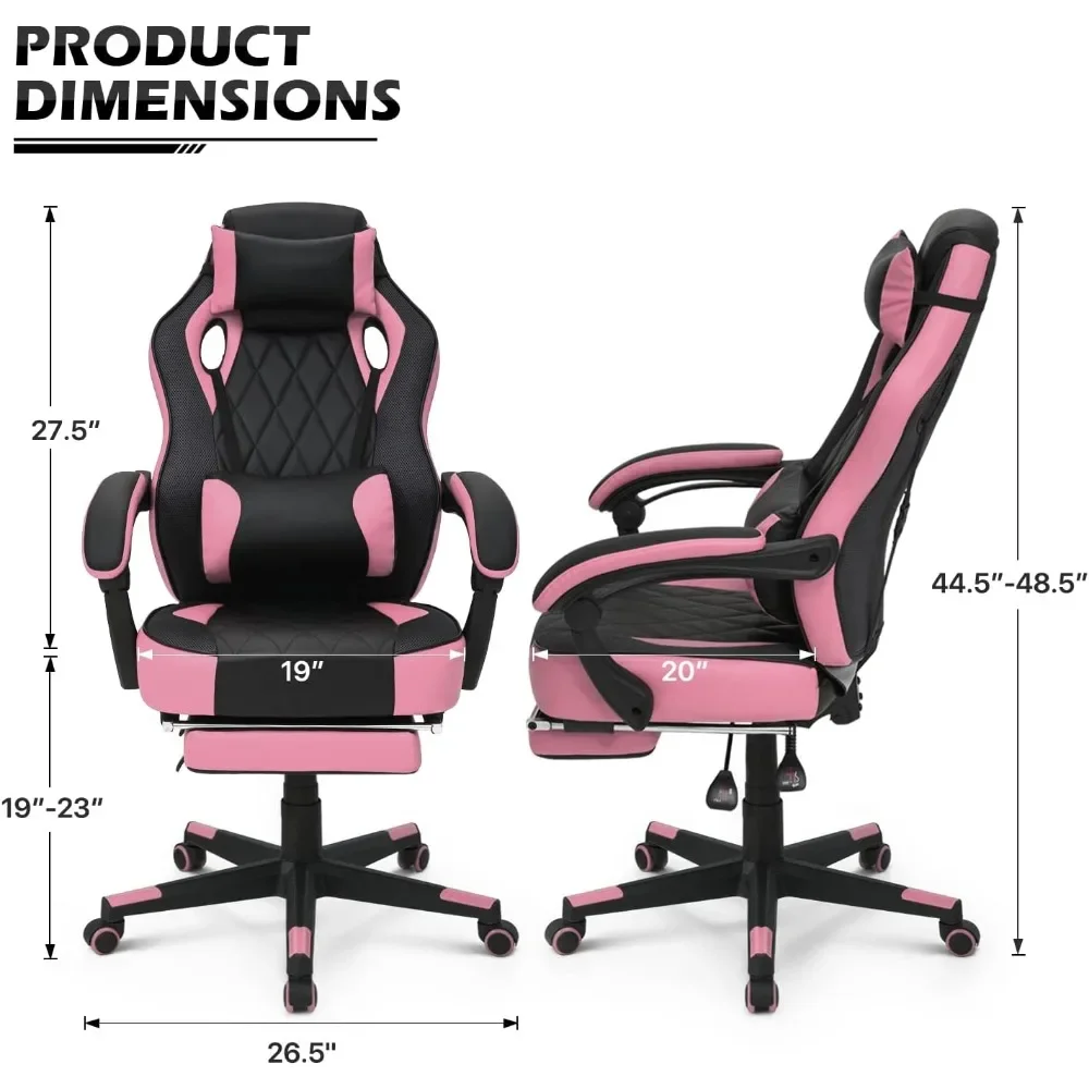 XMSJ-Cadeira Ergonômica Gaming com Otomano Retrátil, Suporte Lombar Removível, Couro PU, Encosto de Cabeça