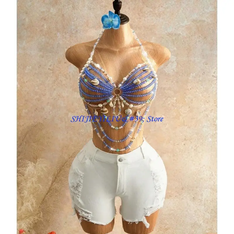E21F Layering Beaded Body Accessory With Flowing Fringe Party Body Chain