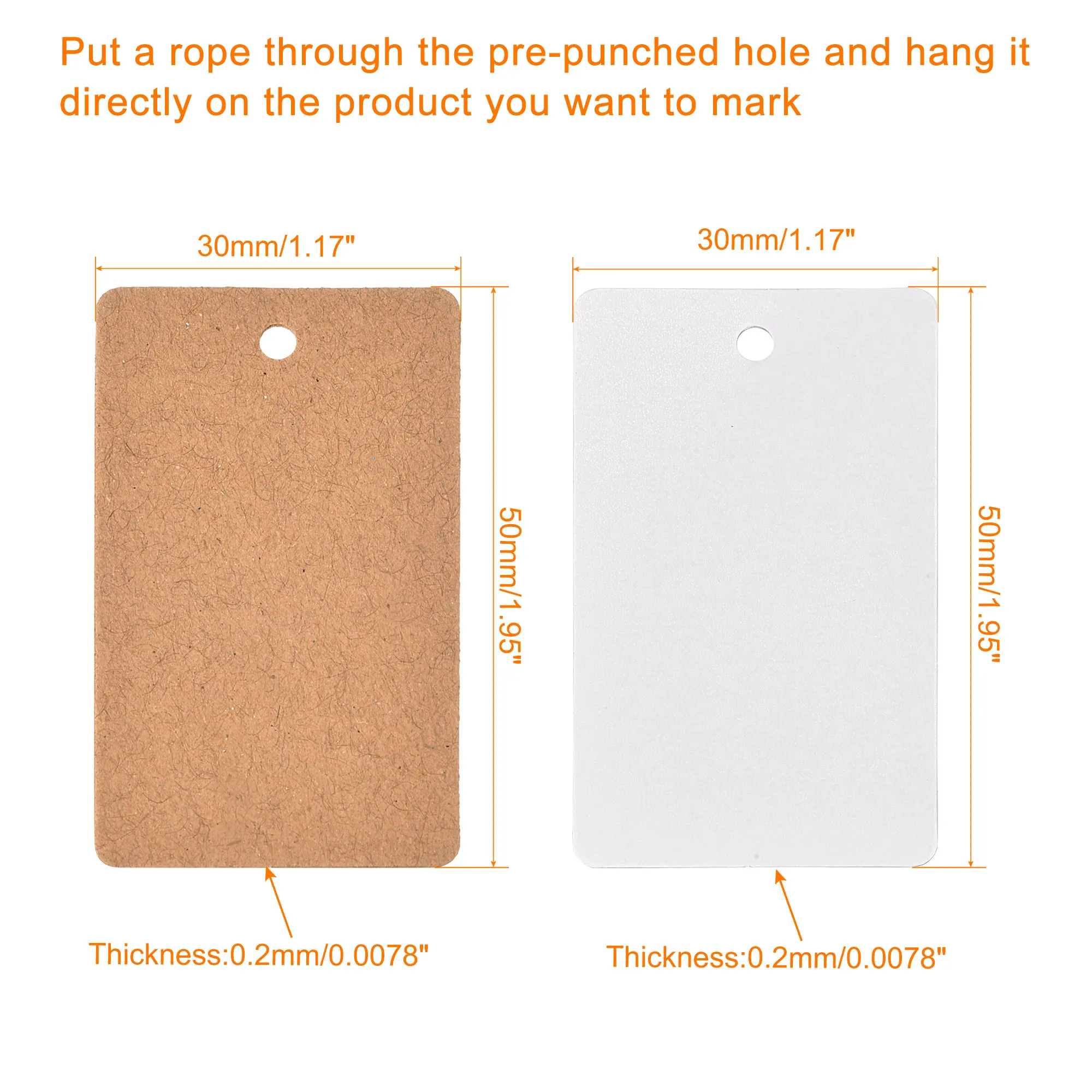 Uxcell รูปสี่เหลี่ยมผืนผ้ากระดาษ Blank Hang Tags สำหรับของขวัญกับเกลียวเชือกสีกากี,สีขาว50X30มม.ยาว65.6ฟุตแพ็ค200