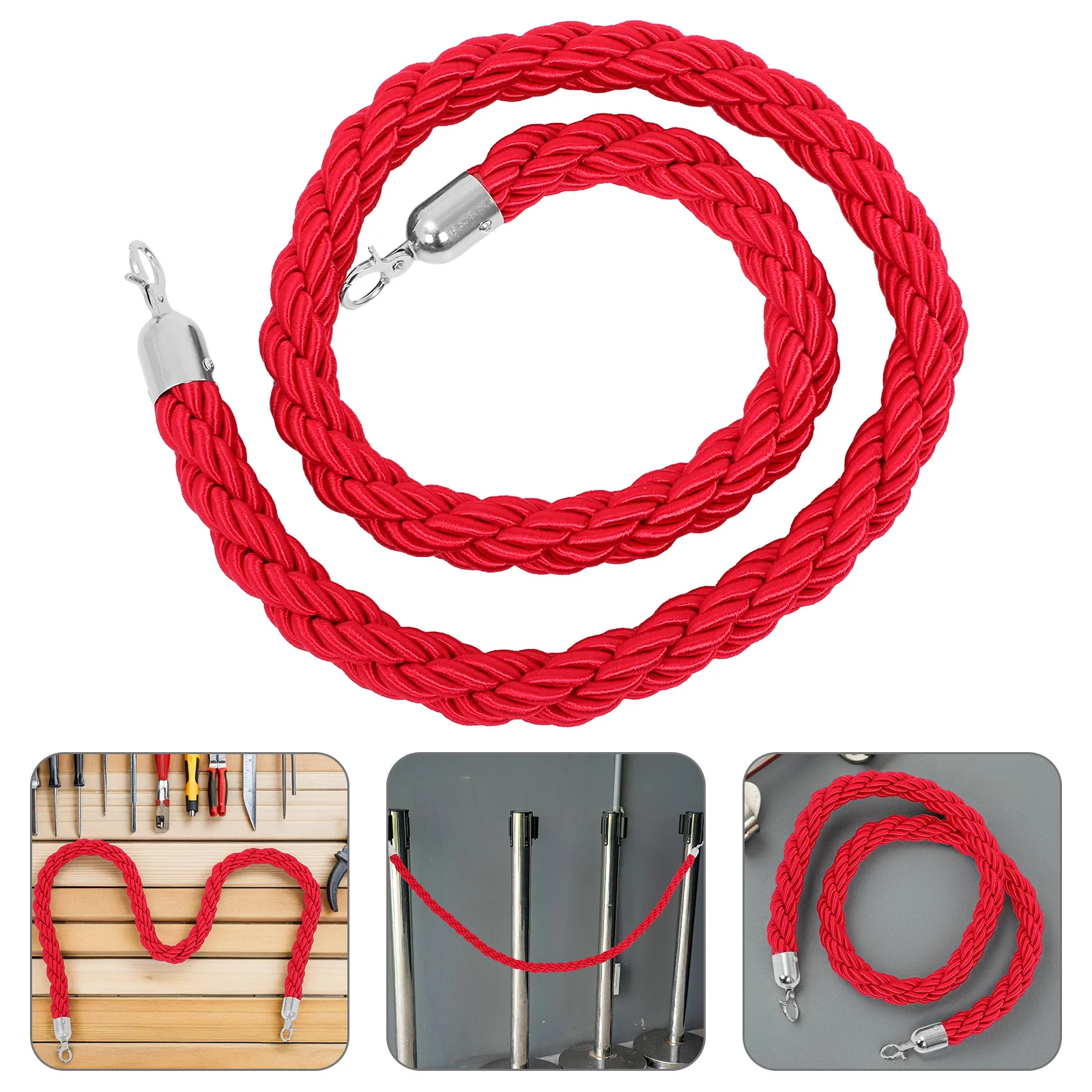 

Red Stanchion Rope Braided Queue Barrier Heavy Duty Chrome Hook Crowd Control Rope for Events Theaters Vip Use